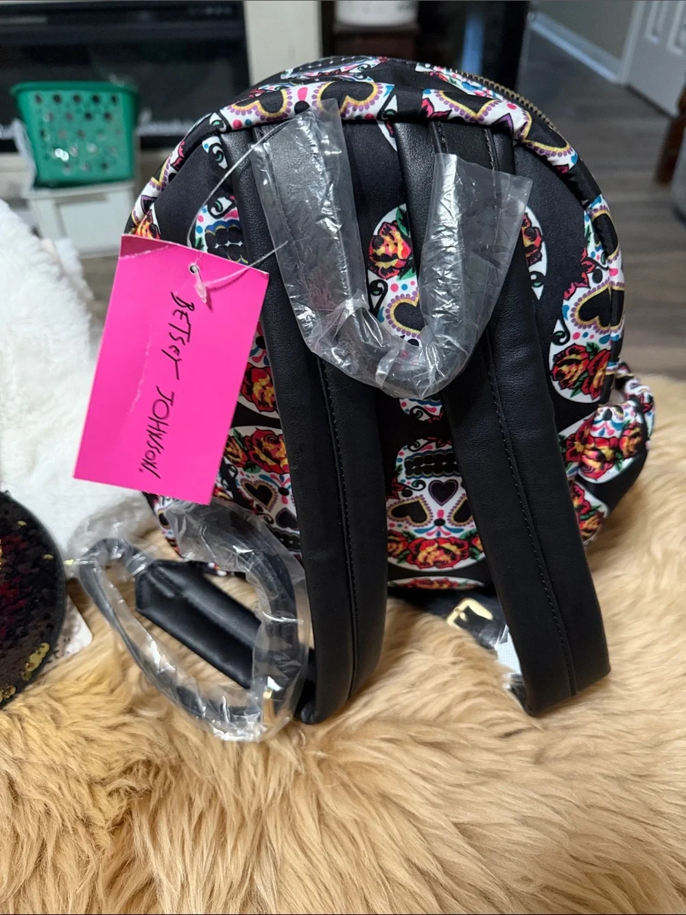 Betsy Johnson Mini Skulls Backpack & Bag Charm/ID Case NWT